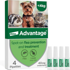 Advantage Spot On Flea Treatment for Cats, Dogs and Rabbits, 4 Pipettes
