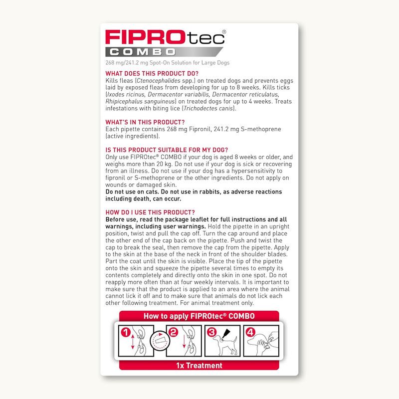 Beaphar FIPROtec COMBO Dog/Cat Flea and Tick Treatment Spot On Solution Effectiv