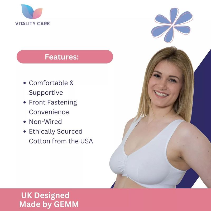 Ladies Front Fastening Bra Self Fastener Non Wired Plus Size Cotton VitalityCare