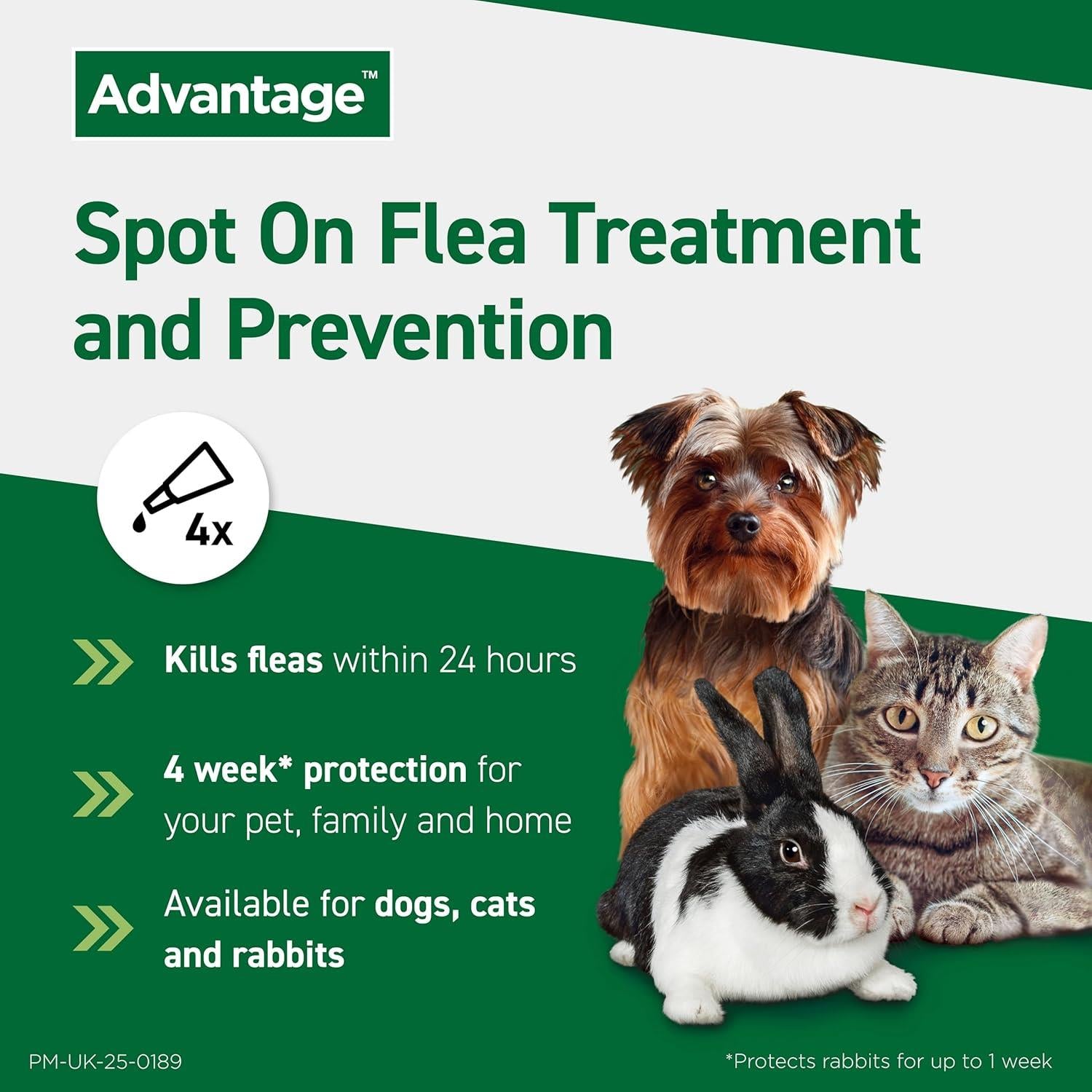 Advantage Spot On Flea Treatment for Cats, Dogs and Rabbits, 4 Pipettes