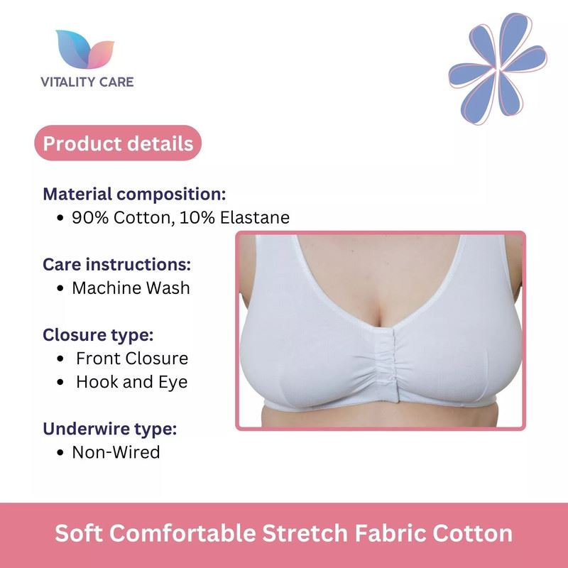 Ladies Front Fastening Bra Self Fastener Non Wired Plus Size Cotton VitalityCare