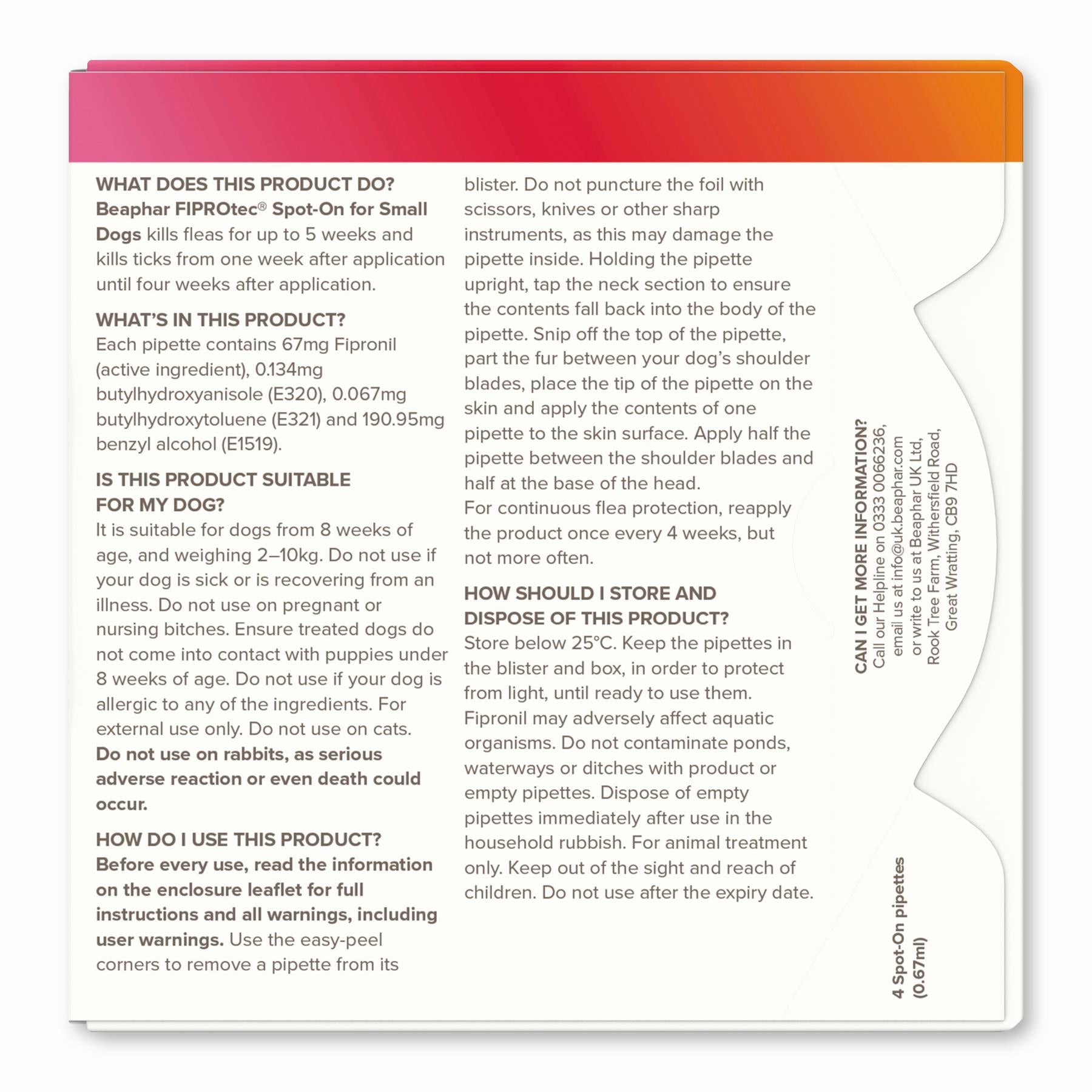 BEAPHAR Spot On Flea Tick Treatment CAT & DOG S M L XL - 1 4 6 Pipettes FIPROTEC