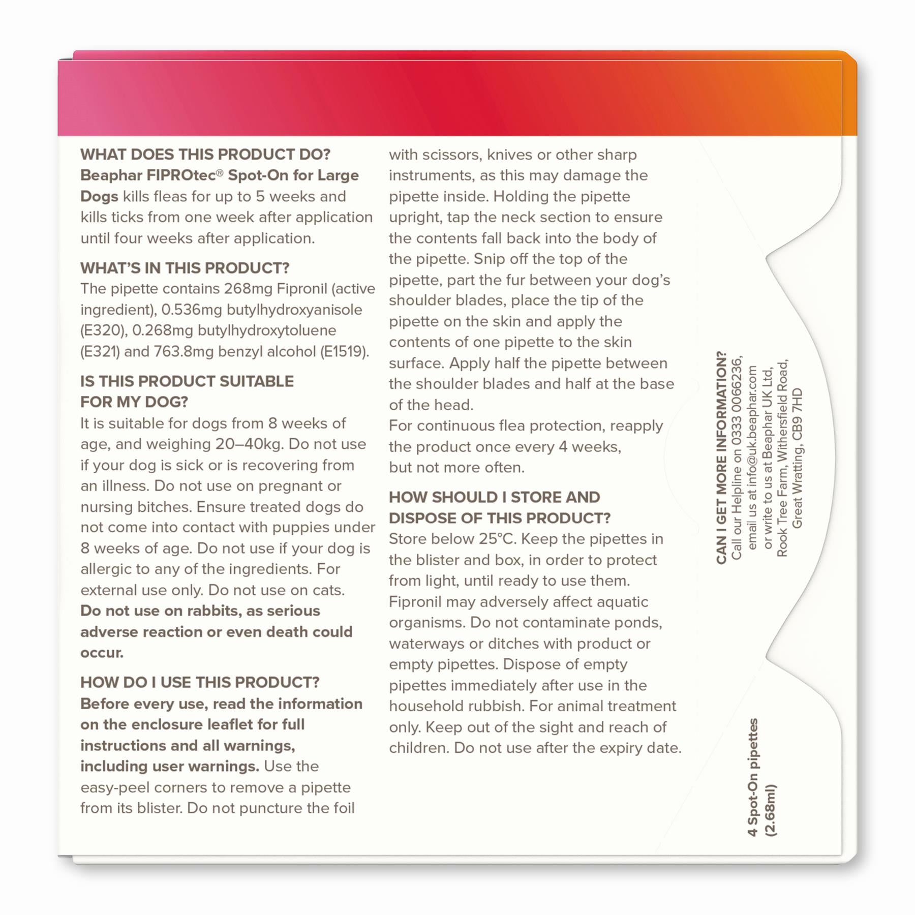 BEAPHAR Spot On Flea Tick Treatment CAT & DOG S M L XL - 1 4 6 Pipettes FIPROTEC