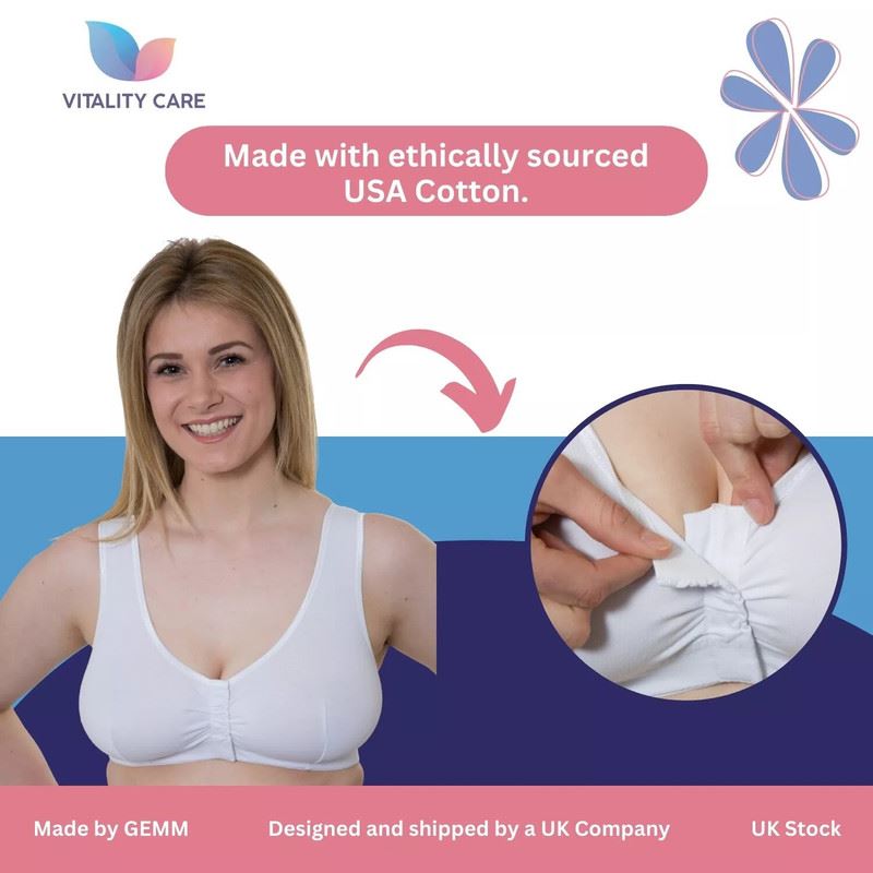 Ladies Front Fastening Bra Self Fastener Non Wired Plus Size Cotton VitalityCare