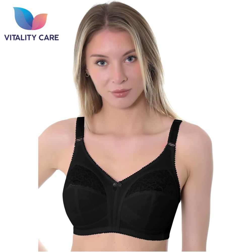 Ladies Full Cup Bra Non Wire Full Firm Support Lace Trim Plus Size Vitality Care