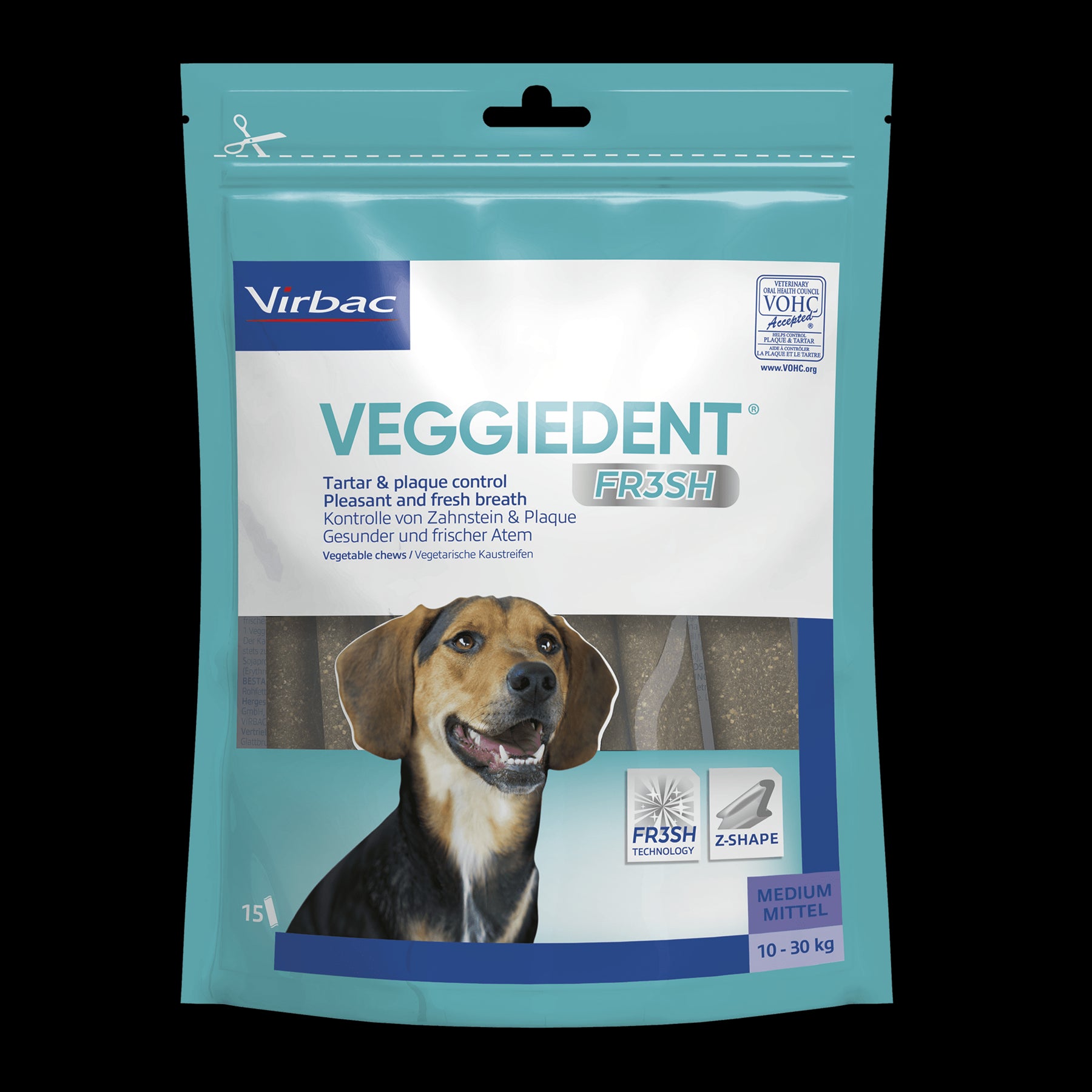 Virbac Veggiedent FR3SH Dental Chews for Dog Helps Clean Teeth & Freshen Breath, 15 Chews
