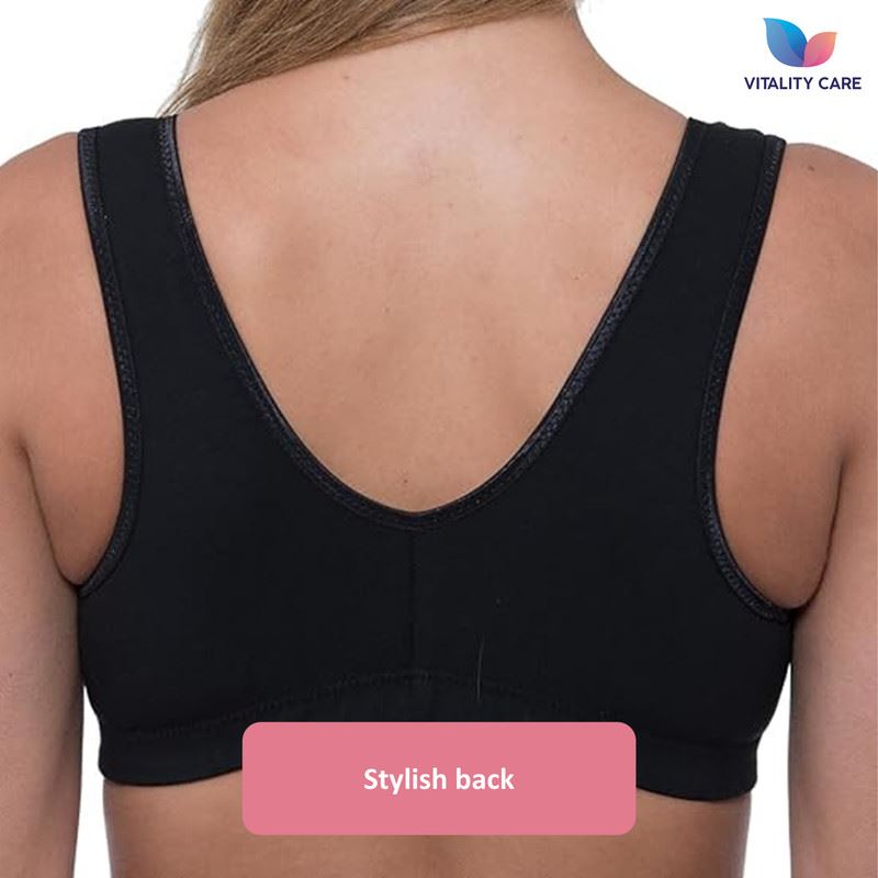 Vitality Care Mastectomy Bra Front Fastening Bra with Pockets Cotton Rich Wirefree Post Surgery Non Wired Soft Stretch for Ladies Women Regular to Plus Sizes Easy Open Comfort