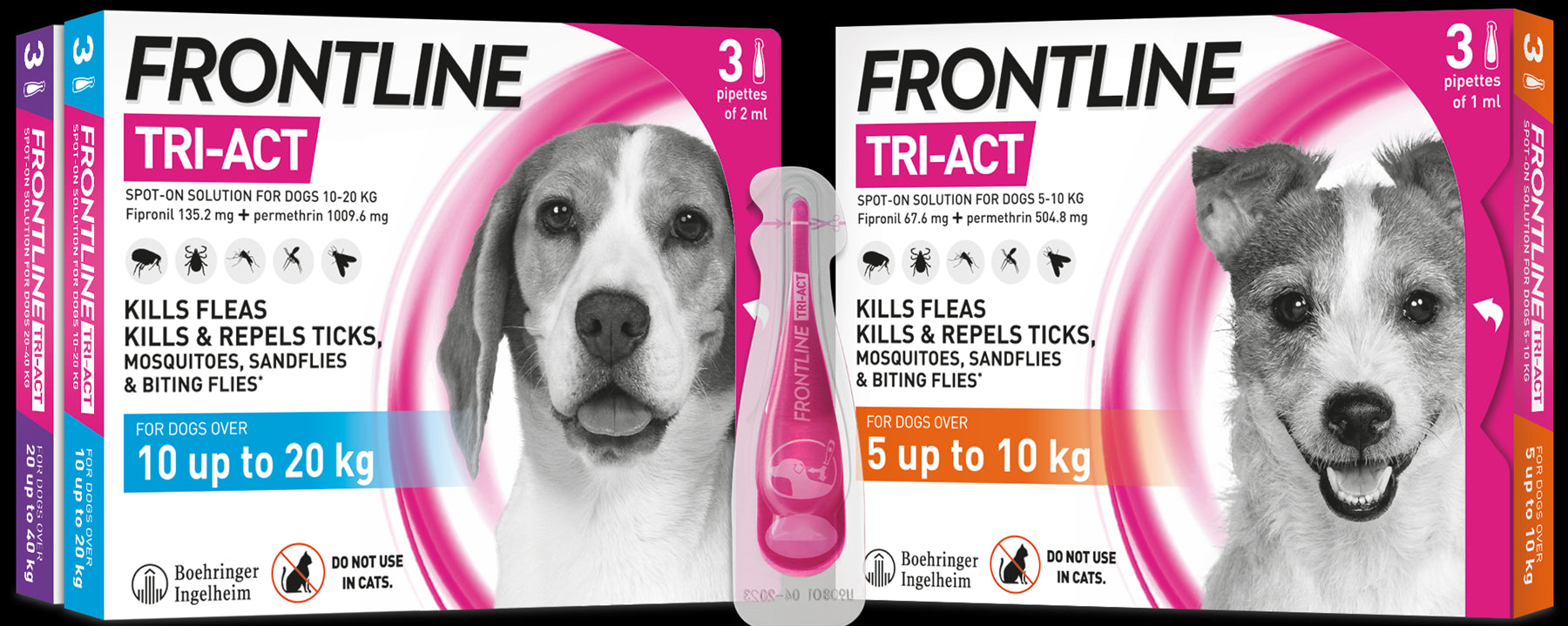 Frontline Tri-Act Spot On Flea and Tick Treatment For Small Medium and Large Dogs 3 Pipettes