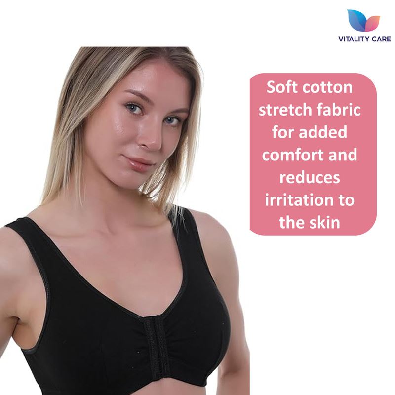 Vitality Care Mastectomy Bra Front Fastening Bra with Pockets Cotton Rich Wirefree Post Surgery Non Wired Soft Stretch for Ladies Women Regular to Plus Sizes Easy Open Comfort