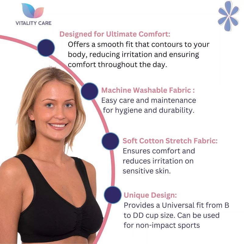 Ladies Front Fastening Bra Self Fastener Non Wired Plus Size Cotton VitalityCare