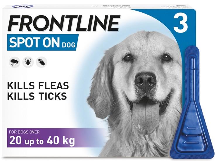 FRONTLINE SPOT ON Flea & Tick Treatment for Cat, Small (2-10kg), Medium Dog (10-20kg) and Large Dog (20-40kg) 1, 3, 6 Pipette Packs