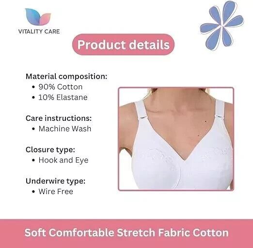 Ladies Plus Size Cotton Rich Full Cup Bra Non Wired Non Padded by Vitality Care
