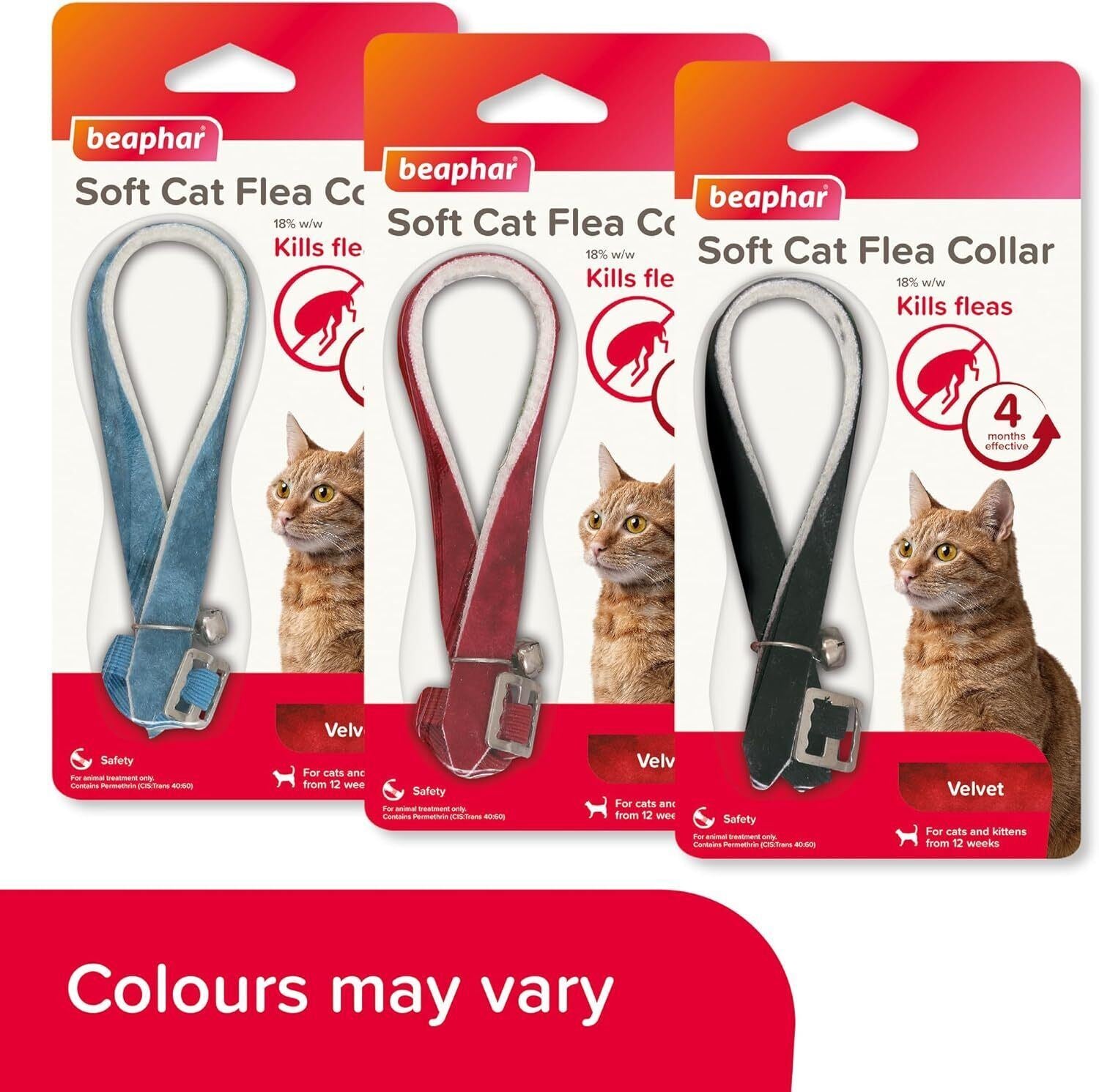 Beaphar Cat Flea Collar Red, Blue & Black FOR FLEAS TREATMENT UK STOCK FREE POST