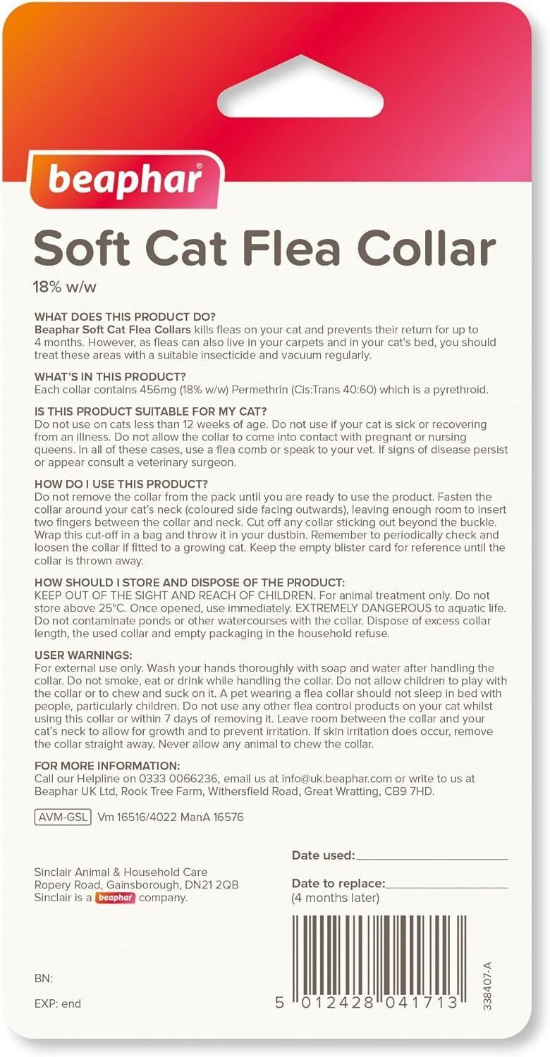 Beaphar Cat Flea Collar Red, Blue & Black FOR FLEAS TREATMENT UK STOCK FREE POST