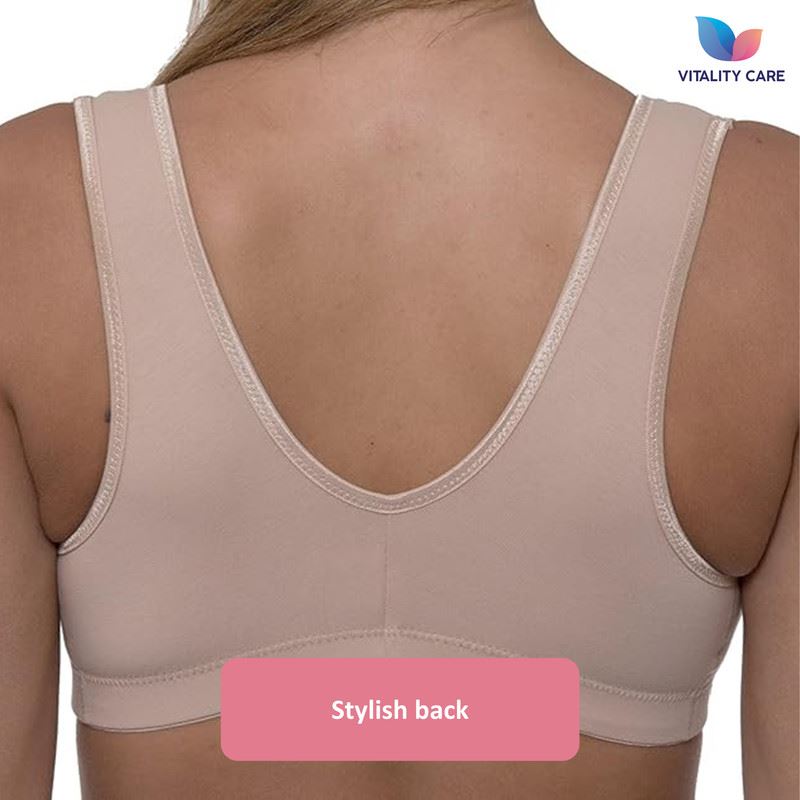 Vitality Care Mastectomy Bra Front Fastening Bra with Pockets Cotton Rich Wirefree Post Surgery Non Wired Soft Stretch for Ladies Women Regular to Plus Sizes Easy Open Comfort