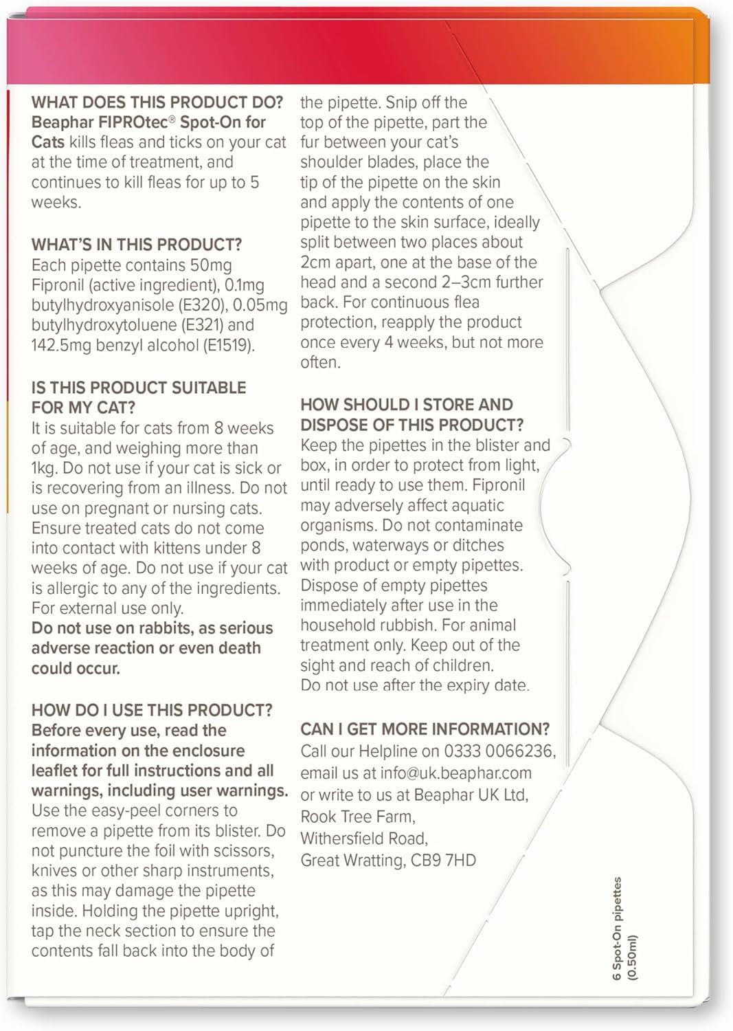 BEAPHAR Spot On Flea Tick Treatment CAT & DOG S M L XL - 1 4 6 Pipettes FIPROTEC