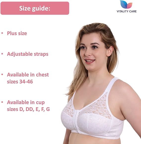 Ladies Front Fastening Firm Support Non Wired Lace Trim Bra Plus Size Uk Cups