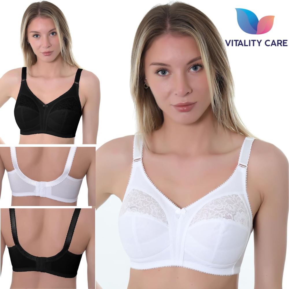 Ladies Full Cup Bra Non Wire Full Firm Support Lace Trim Plus Size Vitality Care