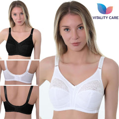 Ladies Full Cup Bra Non Wire Full Firm Support Lace Trim Plus Size Vitality Care