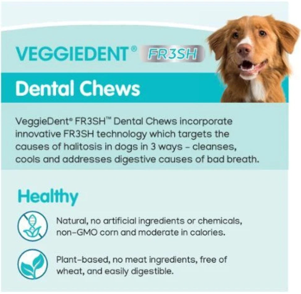 Virbac Veggiedent FR3SH Dental Chews for Dog Helps Clean Teeth & Freshen Breath, 15 Chews