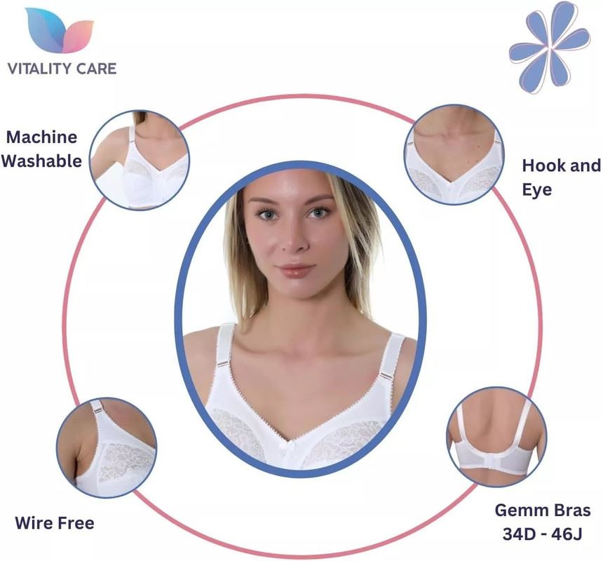 Ladies Full Cup Bra Non Wire Full Firm Support Lace Trim Plus Size Vitality Care