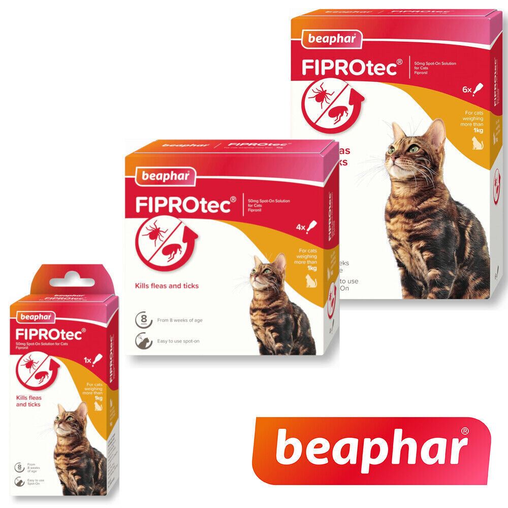 BEAPHAR Spot On Flea Tick Treatment CAT & DOG S M L XL - 1 4 6 Pipettes FIPROTEC
