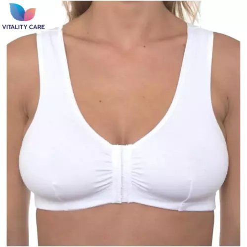 Vitality Care Mastectomy Bra Front Fastening Bra with Pockets Cotton Rich Wirefree Post Surgery Non Wired Soft Stretch for Ladies Women Regular to Plus Sizes Easy Open Comfort