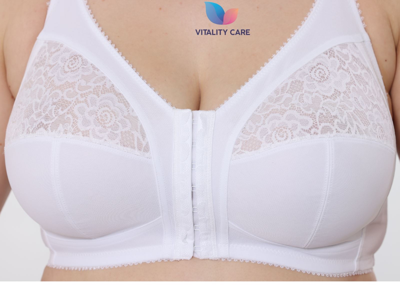 Ladies Front Fastening Firm Support Non Wired Lace Trim Bra Plus Size Uk Cups