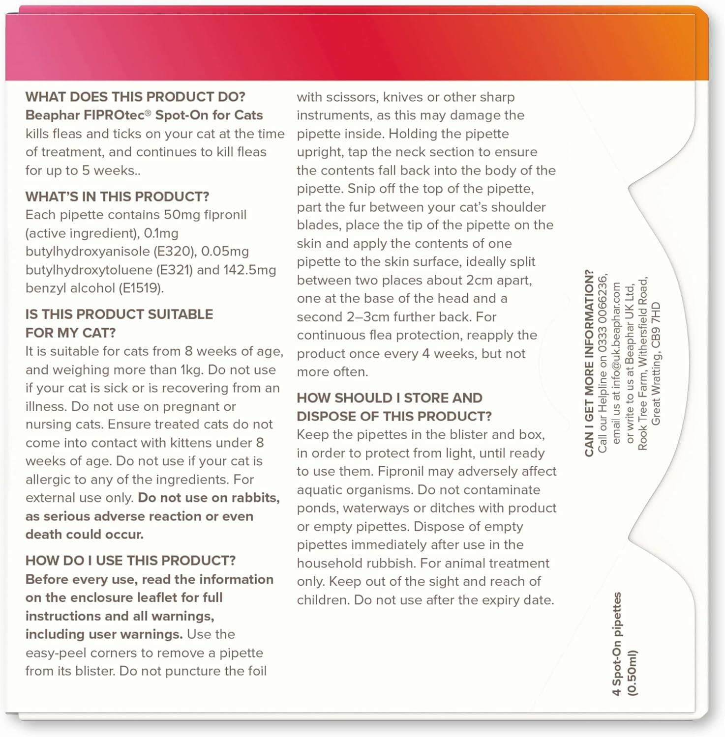 BEAPHAR Spot On Flea Tick Treatment CAT & DOG S M L XL - 1 4 6 Pipettes FIPROTEC