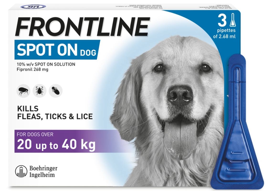 FRONTLINE SPOT ON Flea & Tick Treatment for Cat, Small (2-10kg), Medium Dog (10-20kg) and Large Dog (20-40kg) 1, 3, 6 Pipette Packs