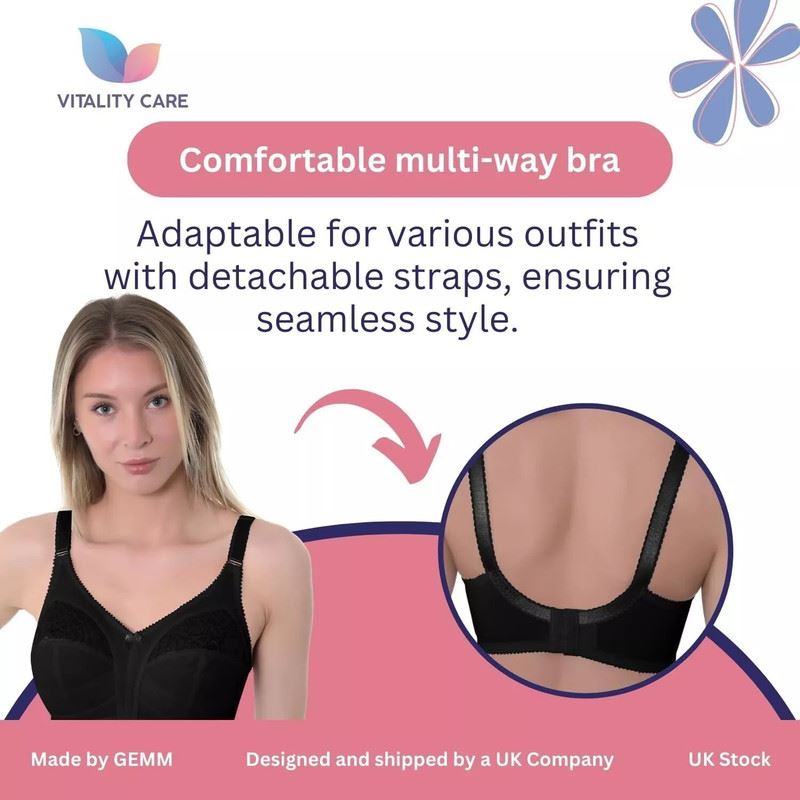 Ladies Full Cup Bra Non Wire Full Firm Support Lace Trim Plus Size Vitality Care