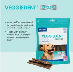 Virbac Veggiedent FR3SH Dental Chews for Dog Helps Clean Teeth & Freshen Breath, 15 Chews
