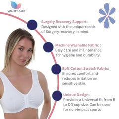 Vitality Care Mastectomy Bra Front Fastening Bra with Pockets Cotton Rich Wirefree Post Surgery Non Wired Soft Stretch for Ladies Women Regular to Plus Sizes Easy Open Comfort