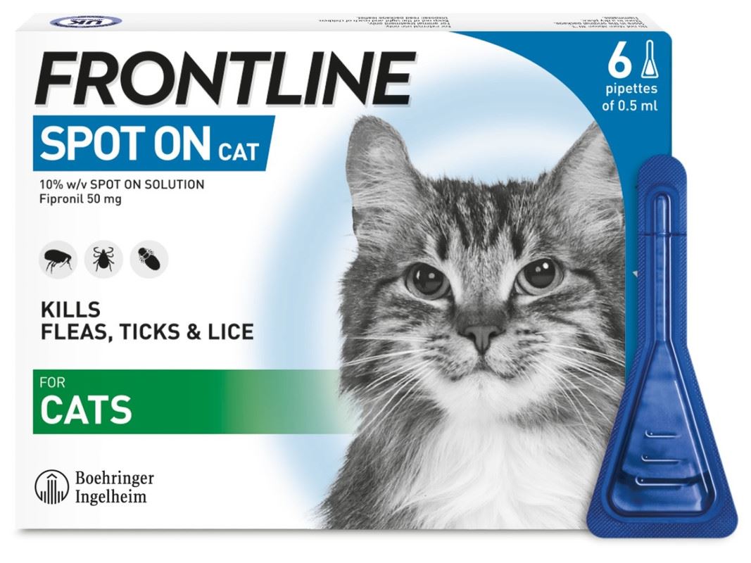 FRONTLINE SPOT ON Flea & Tick Treatment for Cat, Small (2-10kg), Medium Dog (10-20kg) and Large Dog (20-40kg) 1, 3, 6 Pipette Packs