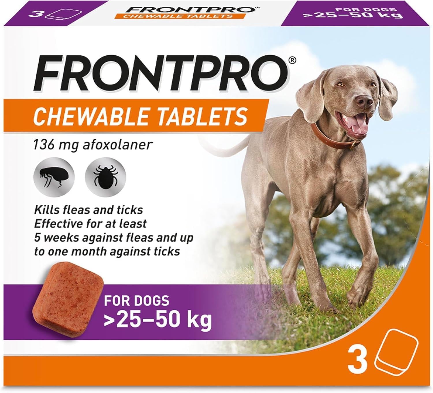 FRONTPRO Flea and Tick Chewable Tablets for Dogs Fast-Acting For S M L XL Dogs 3 Pack
