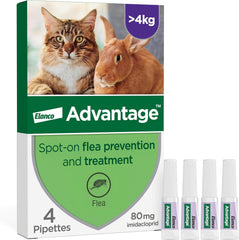 Advantage Spot On Flea Treatment for Cats, Dogs and Rabbits, 4 Pipettes