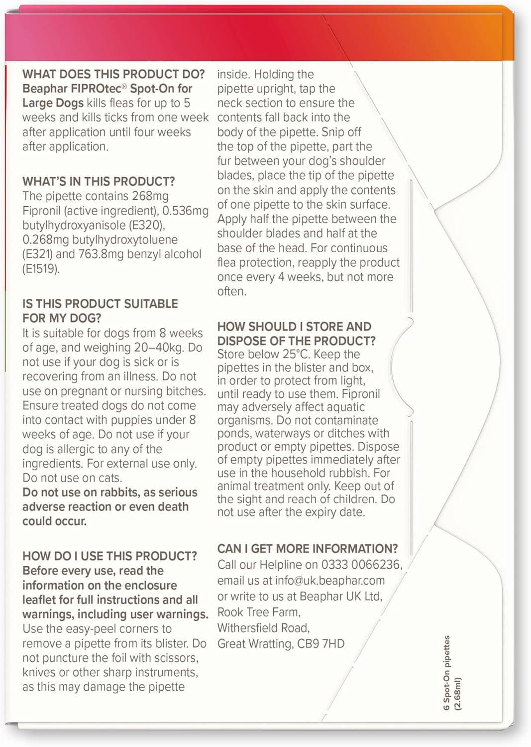 BEAPHAR Spot On Flea Tick Treatment CAT & DOG S M L XL - 1 4 6 Pipettes FIPROTEC