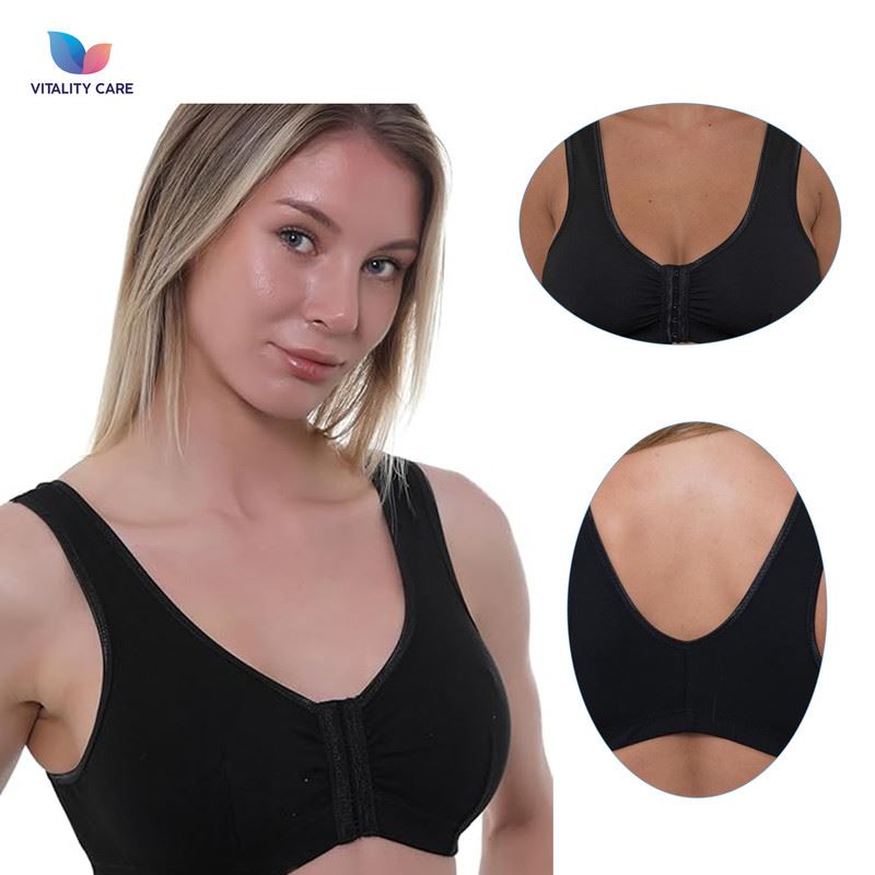Vitality Care Mastectomy Bra Front Fastening Bra with Pockets Cotton Rich Wirefree Post Surgery Non Wired Soft Stretch for Ladies Women Regular to Plus Sizes Easy Open Comfort