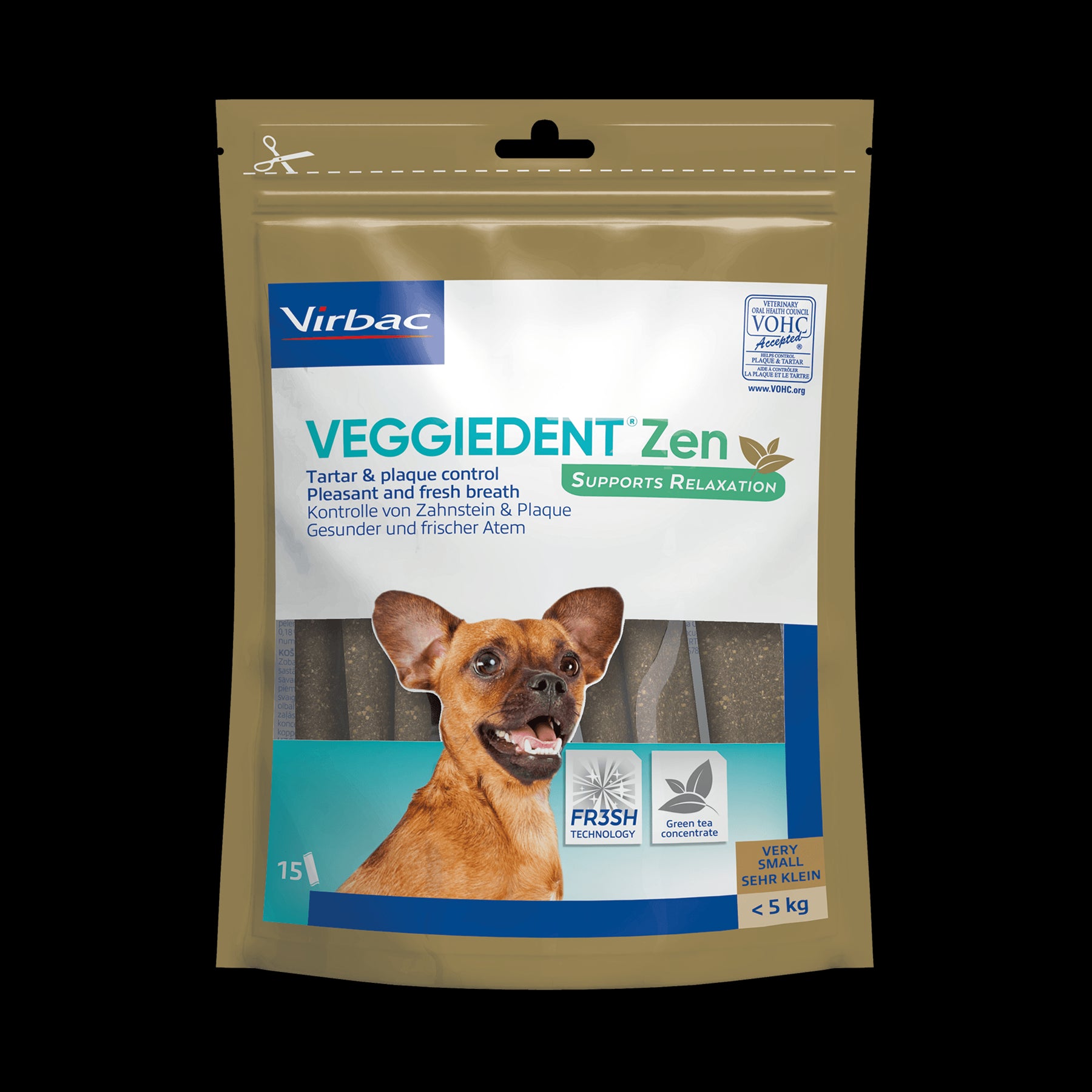 Virbac Veggiedent Zen 15 Dental Oral Care Dog Chews + Calming Anxiety Relief XS S M L