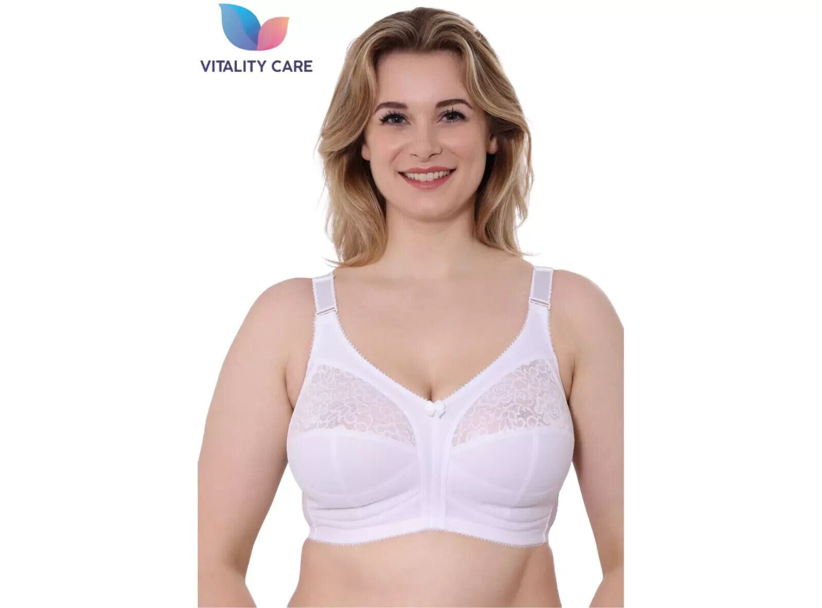 Ladies Front Fastening Firm Support Non Wired Lace Trim Bra Plus Size Uk Cups