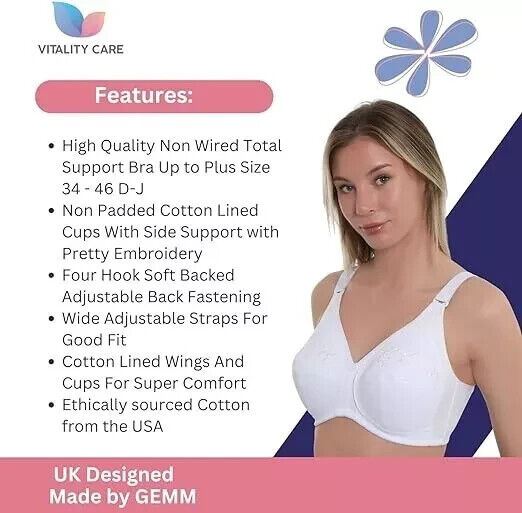 Ladies Plus Size Cotton Rich Full Cup Bra Non Wired Non Padded by Vitality Care