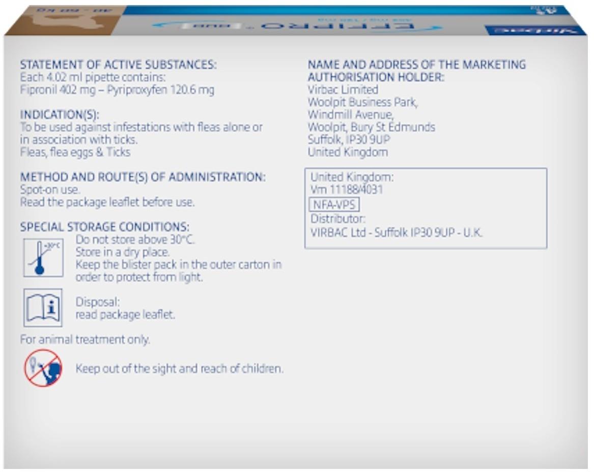 Effipro Duo Spot on Solutions For Cat S M L XL Dog 4 Pipettes per Pack