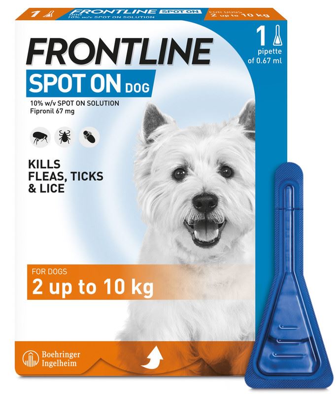 FRONTLINE SPOT ON Flea & Tick Treatment for Cat, Small (2-10kg), Medium Dog (10-20kg) and Large Dog (20-40kg) 1, 3, 6 Pipette Packs
