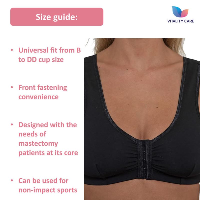 Vitality Care Mastectomy Bra Front Fastening Bra with Pockets Cotton Rich Wirefree Post Surgery Non Wired Soft Stretch for Ladies Women Regular to Plus Sizes Easy Open Comfort
