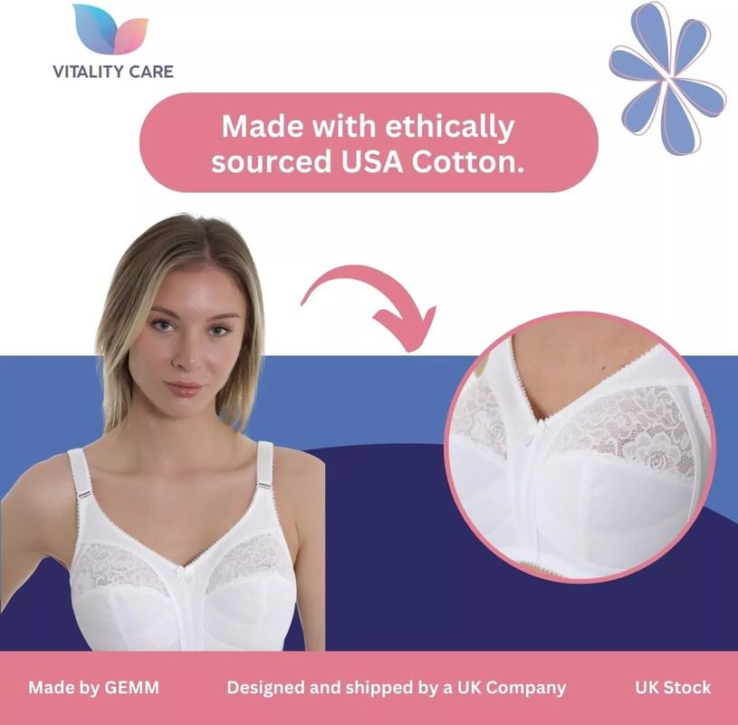 Ladies Full Cup Bra Non Wire Full Firm Support Lace Trim Plus Size Vitality Care