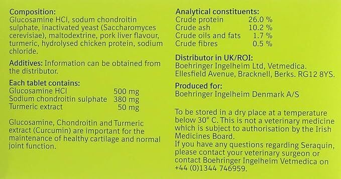 Seraquin Veterinary Joint Supplement with Turmeric for Cats & Dogs 60 Tablets UK