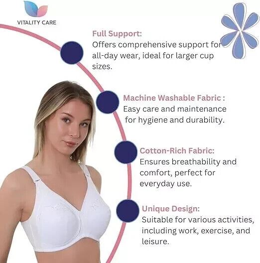 Ladies Plus Size Cotton Rich Full Cup Bra Non Wired Non Padded by Vitality Care