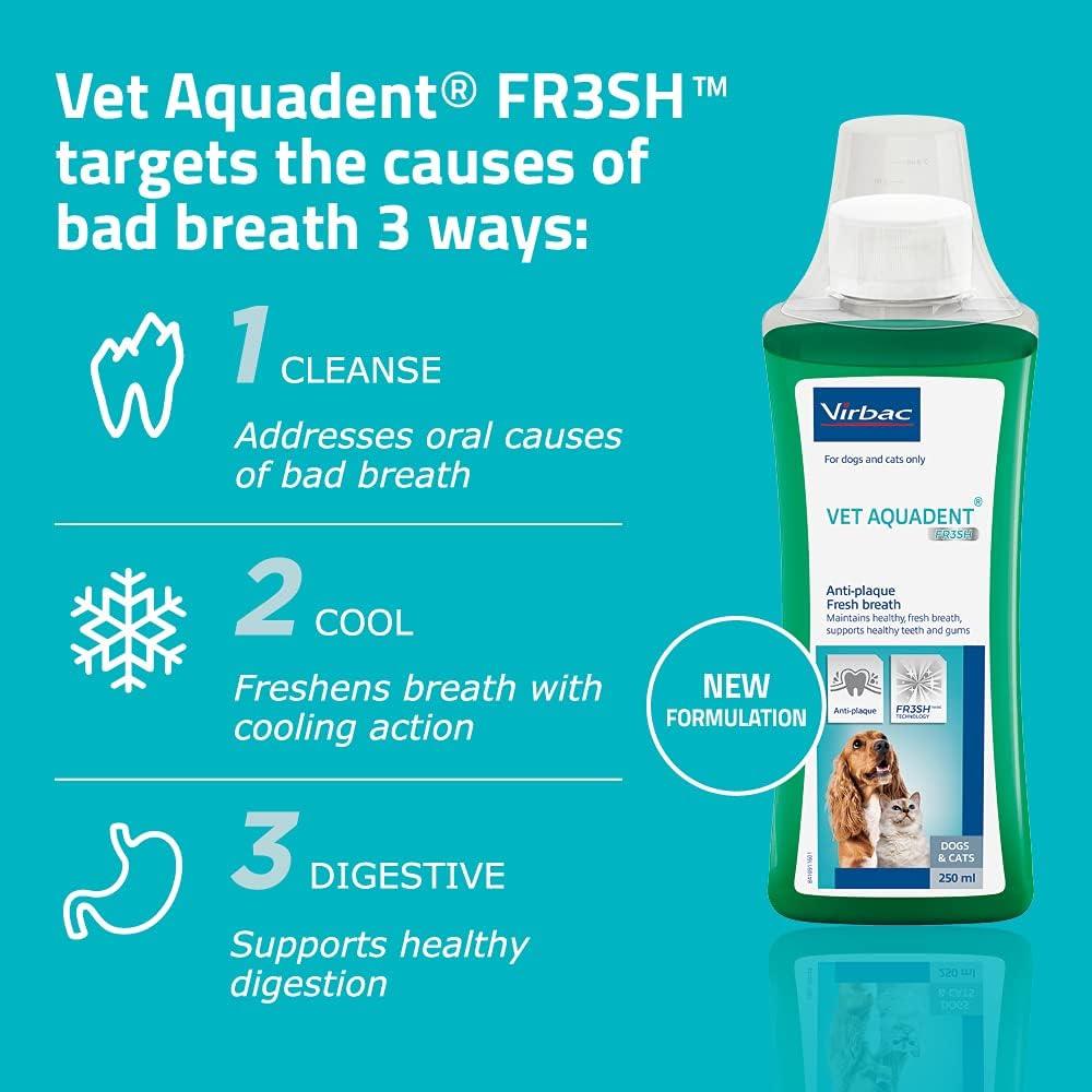 Virbac Vet Aquadent Anti-Plaque Solution for Cat and Dog, Pet Dental Care Solution