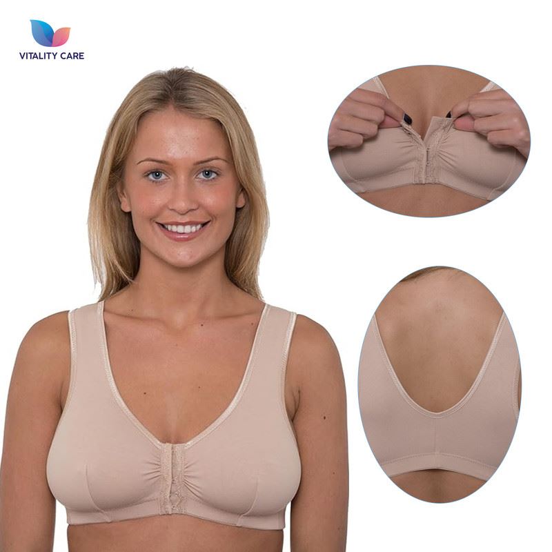 Vitality Care Mastectomy Bra Front Fastening Bra with Pockets Cotton Rich Wirefree Post Surgery Non Wired Soft Stretch for Ladies Women Regular to Plus Sizes Easy Open Comfort