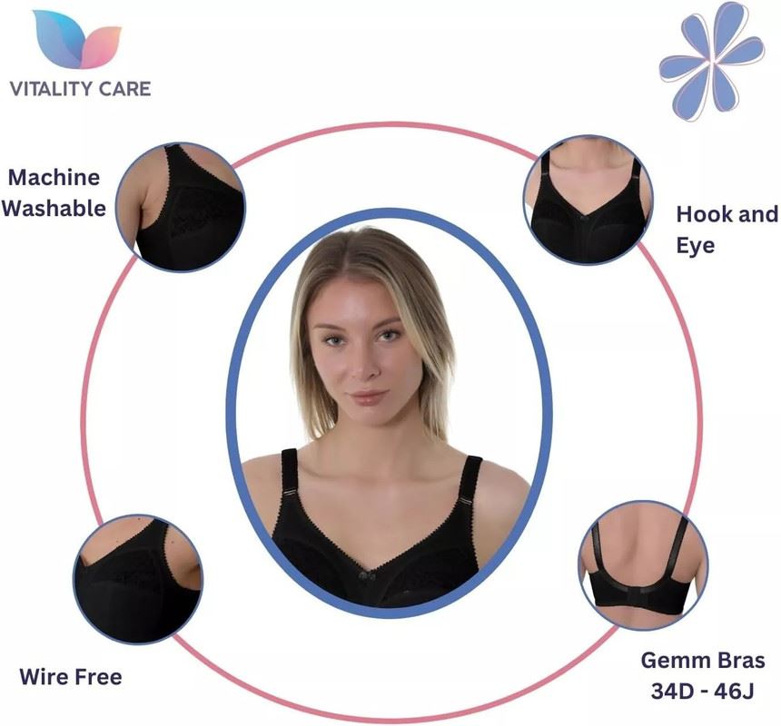 Ladies Full Cup Bra Non Wire Full Firm Support Lace Trim Plus Size Vitality Care